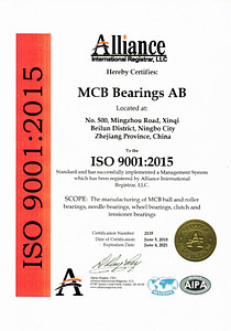 MCB Bearings AB ISO 9001: 2015 Certificate